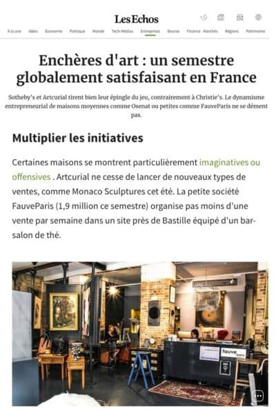 Les Echos : « Le dynamisme entrepreneurial de maisons comme FauveParis ne se dément pas. »