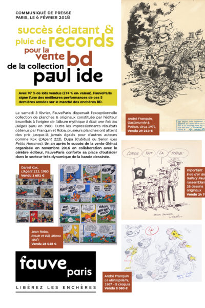 Succès éclatant et pluie de record  pour la vente BD de la collection Paul Ide !