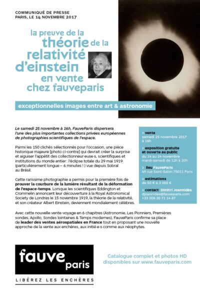 La preuve de la théorie de la relativité d’Einstein en vente chez FauveParis !