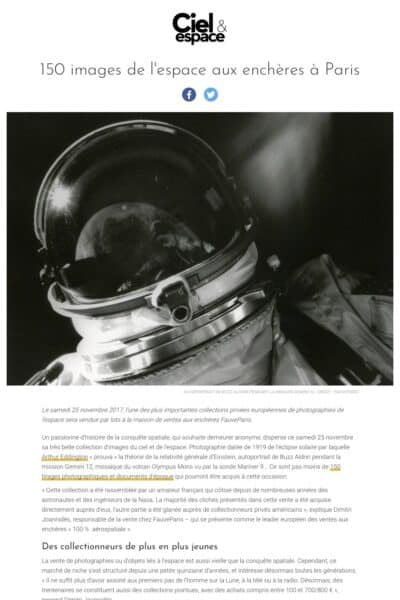 Ciel et espace : « 150 images de l’espace aux enchères à Paris »