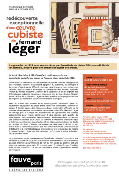Redécouverte exceptionnelle d’une œuvre cubiste de Fernand Léger