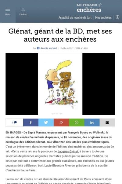 Figaro.fr : « Glénat, géant de la BD, met ses auteurs aux enchères »