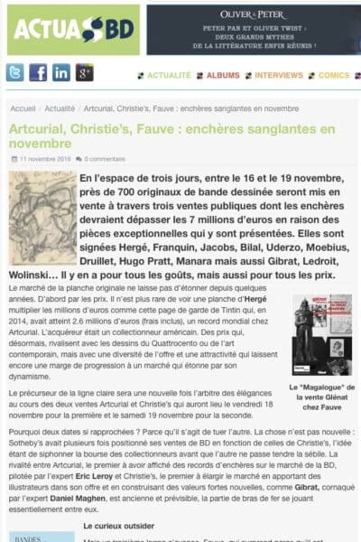 Actua BD : « Artcurial, Christie’s, Fauve : enchères sanglantes en novembre »