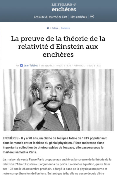 Le Figaro : « La preuve de la théorie de la relativité d’Einstein aux enchères »