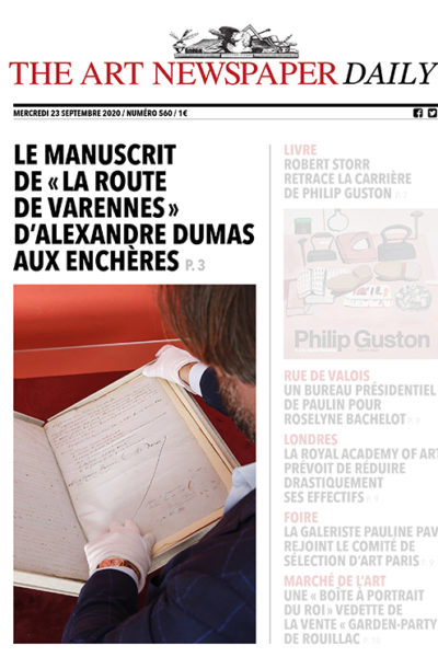 Notre manuscrit d’Alexandre Dumas en Une de The Art Newspaper