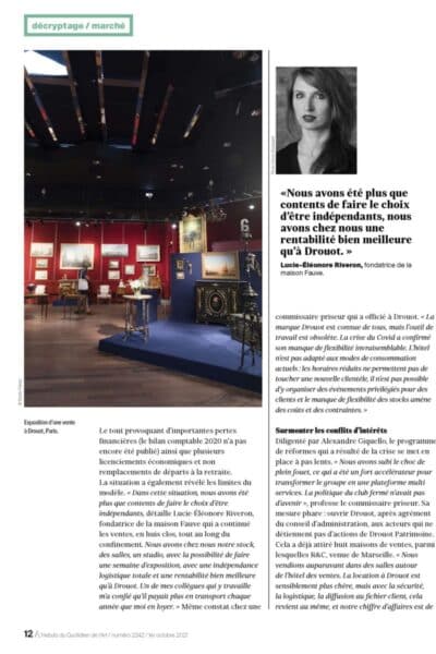 Lucie-Éléonore Riveron dans le Quotidien de l’Art : « nous sommes plus que contents d’avoir fait le choix de l’indépendance »