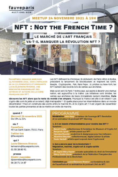 « NFT : Not The French Time ? » Meetup le 24 novembre 2021 chez FauveParis
