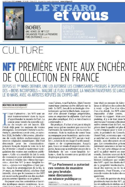 Le Figaro announces our “first sale of vintage NFTs in France”.
