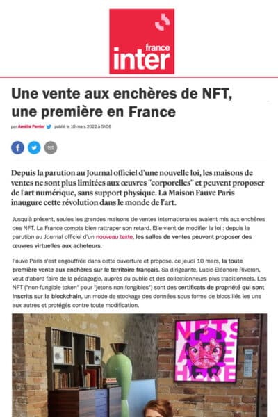 France Inter : « Une vente aux enchères de NFT, une première en France »