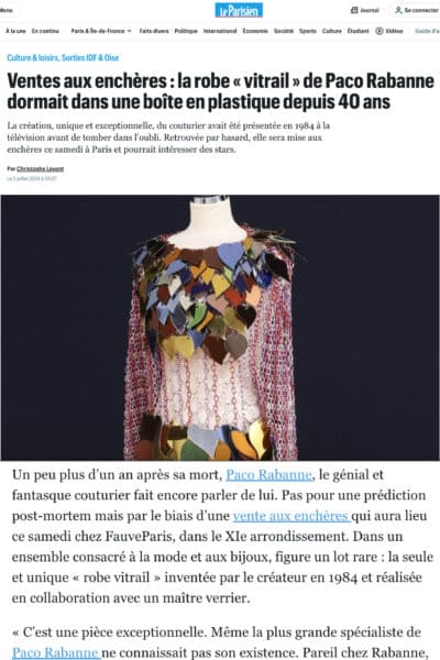 Une création oubliée de Paco Rabanne en vente chez FauveParis